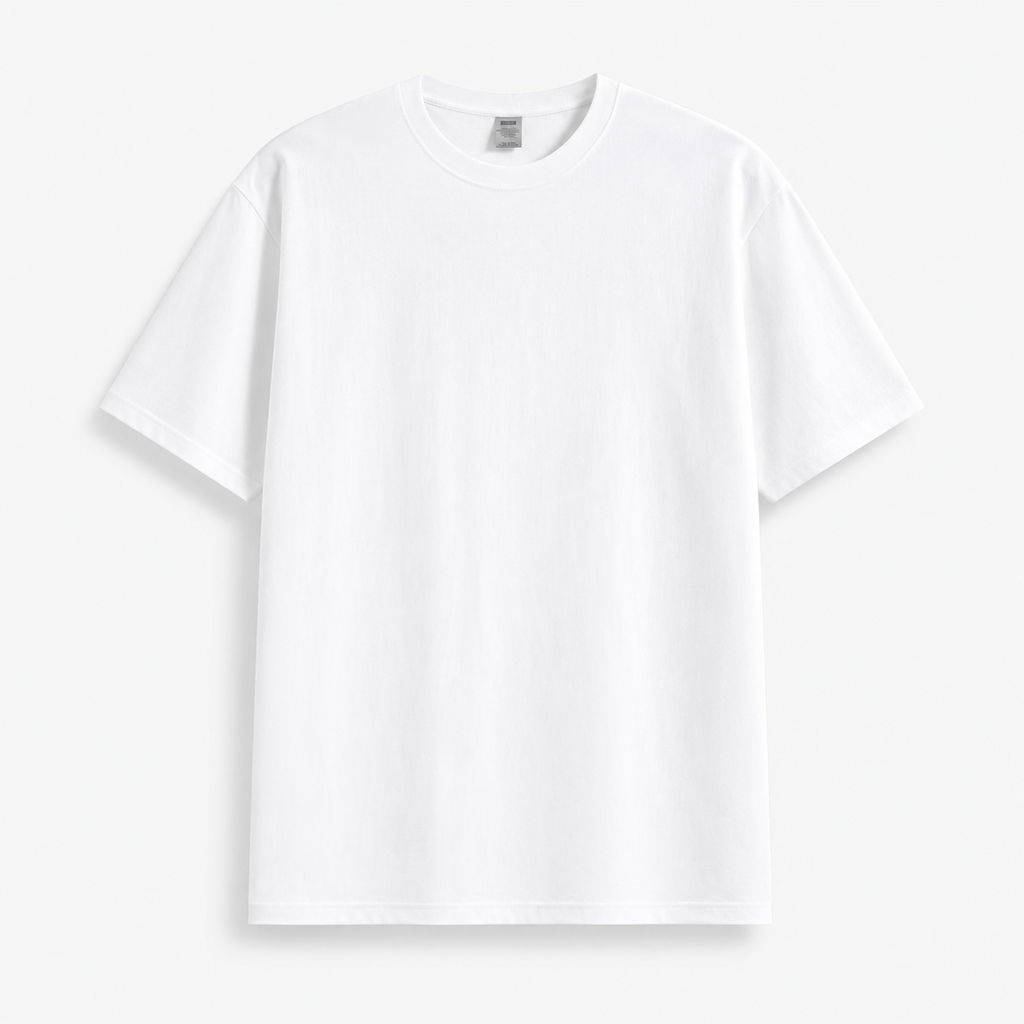 Men's white pure cotton crew-neck T-shirt—a versatile wardrobe essential.