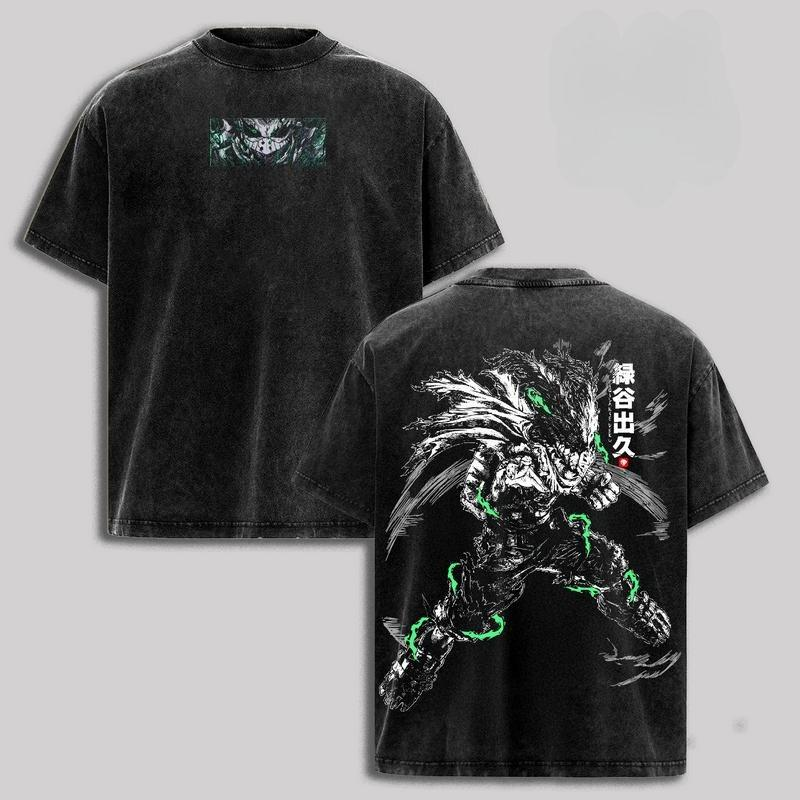 Vintage-Wash Oversized Short-Sleeve T-Shirt | My Hero Academia (Izuku Midoriya) Double-Sided Anime Print – Unisex