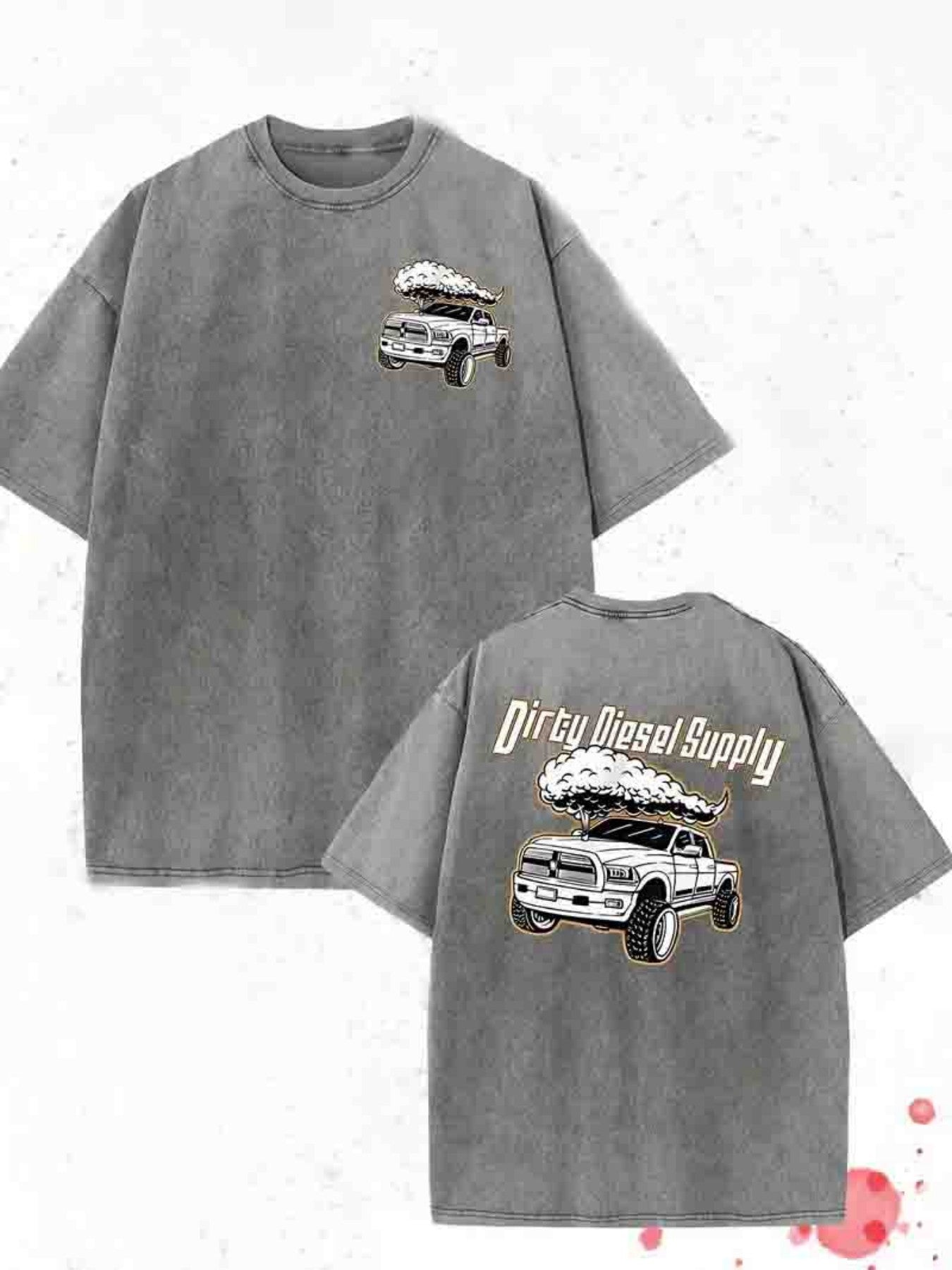 230G Heavyweight Men's "Dirty" Graphic Print T-Shirt with Vintage Truck Design - Double-Sided Washed, Round Neck Regular Fit Short Sleeve Tee for All-Season Casual Outdoor Hiking & Holiday Gifts