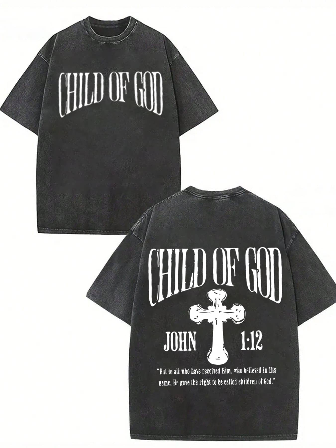 Men's Vintage Religious T-Shirt with Jesus Cross & "Dear Child May God Bless You" Prayer Print - Soft Washed Cotton Loose Fit Casual Tee Suitable for Summer, Back-to- Gifts, Church Events - Multi-Color Options