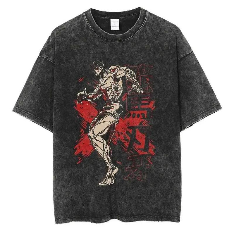 Men's T-Shirts Anime Baki Haman Tshirts Harajuku Vintage 100% Cotton 2024 New Washed T Shirt for Men Hip Hop Streetwear Oversize T-shirt Tops z250307