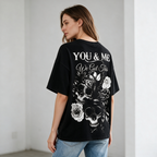 Women's Oversized Pure Cotton T-Shirt – Dark Skull & Rose Vintage Print – Subculture-Inspired Statement Short-Sleeve Tee