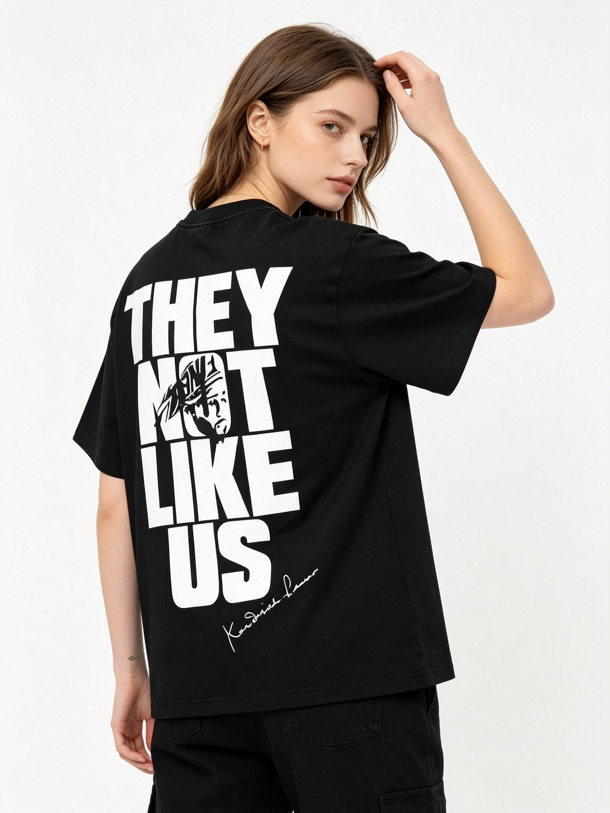 Pure Cotton Short-Sleeve T-Shirt – "They Not Like Us" Letter Print – American Hip-Hop/Rap Style – Loose Oversized Trendy Women's Tee