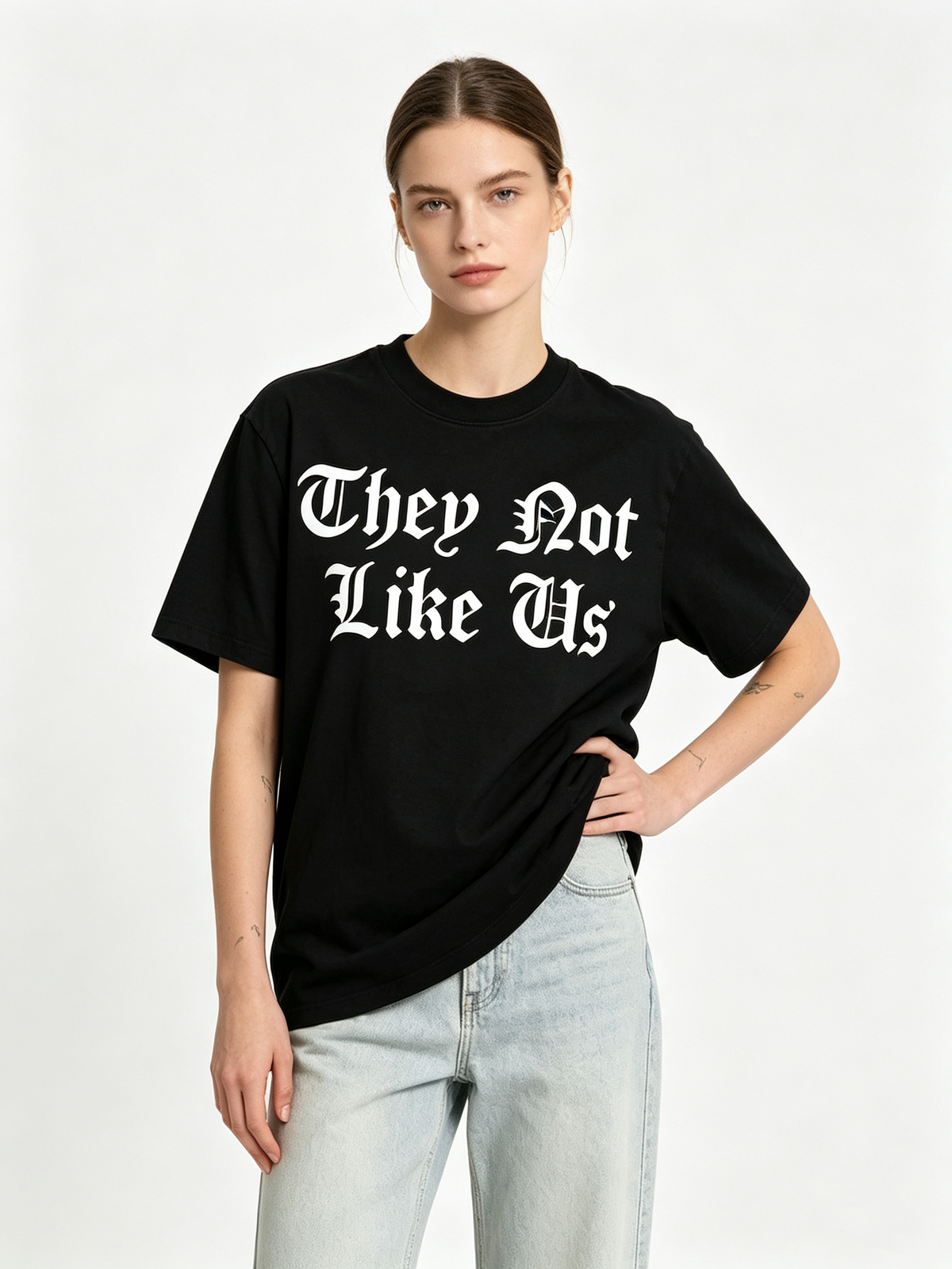 Pure Cotton Short-Sleeve T-Shirt – "They Not Like Us" Letter Print – American Hip-Hop/Rap Style – Loose Oversized Trendy Women's Tee