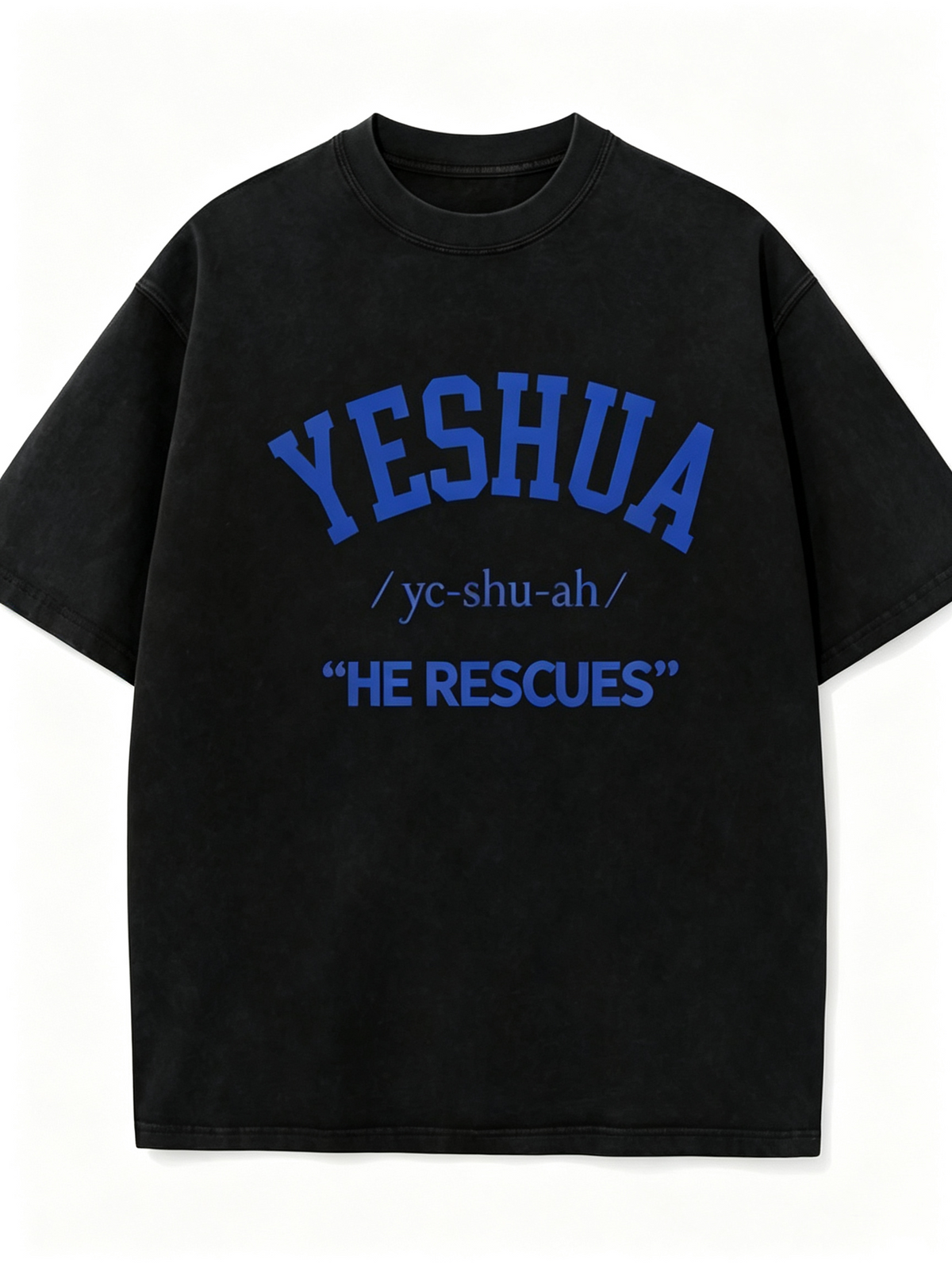 Women's Oversized Vintage-Style Washed Cotton Short-Sleeve T-Shirt – "YESHUA HE RESCUES" Faith Graphic Print