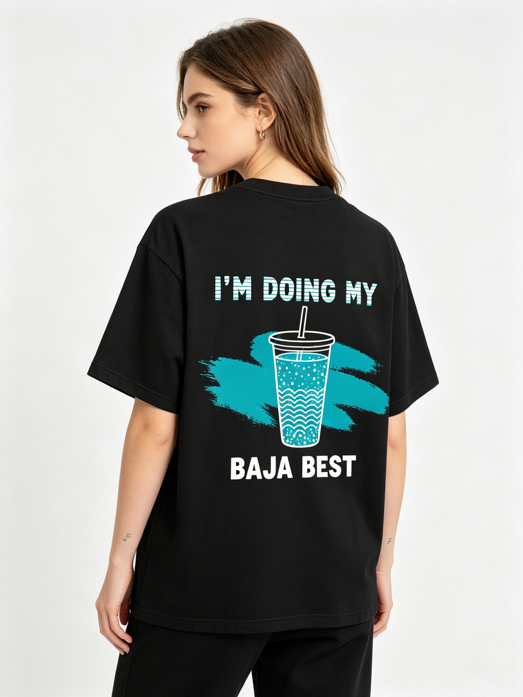 Women's Casual Cotton Crew-Neck T-Shirt with Fun Beverage-Themed Graphic Prints on Front and Back