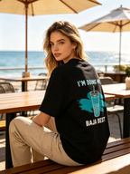 Women's Casual Cotton Crew-Neck T-Shirt with Fun Beverage-Themed Graphic Prints on Front and Back