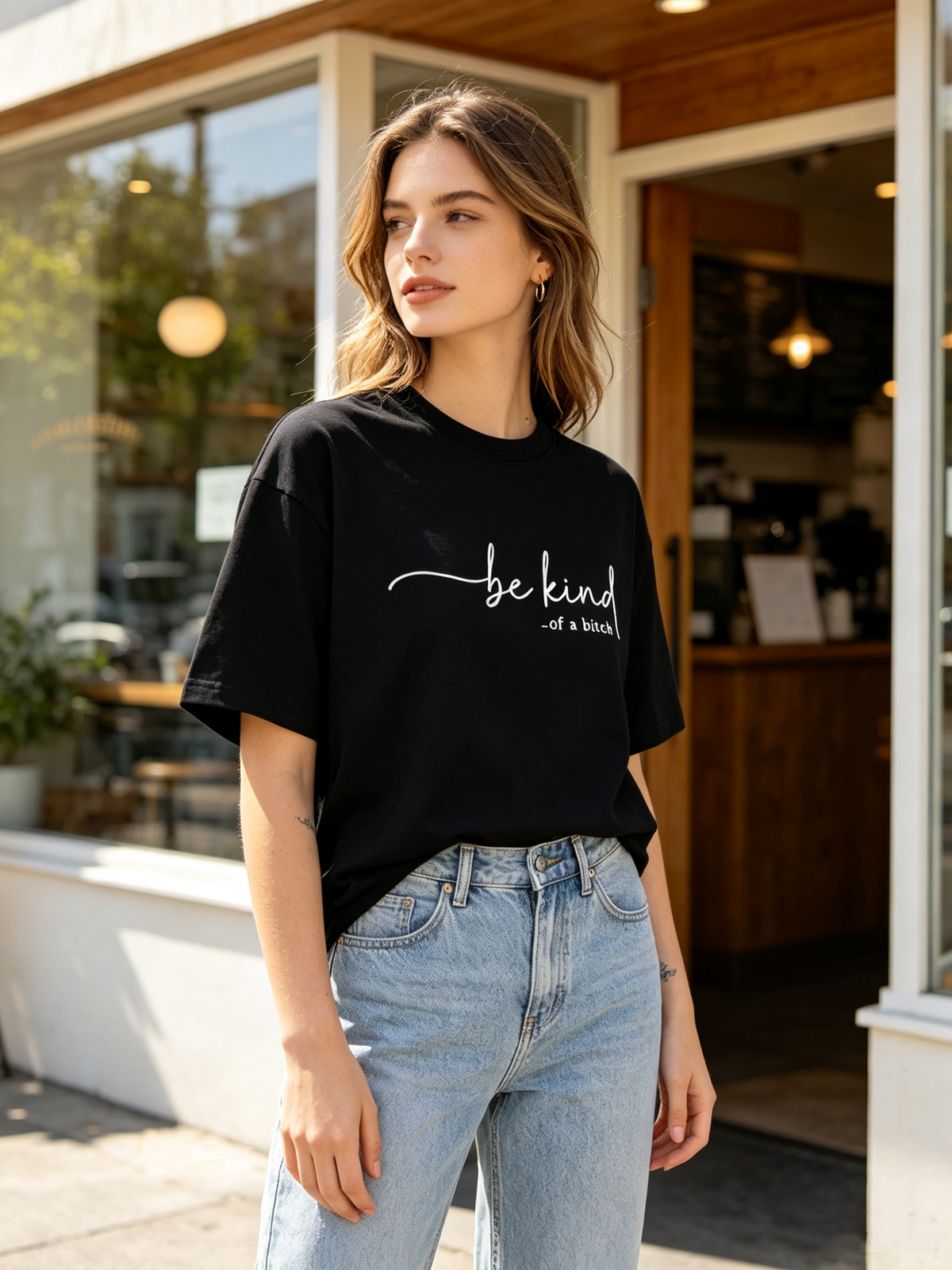 Women's Loose-Fit Pure Cotton T-Shirt with Fun Text Print – Casual Crew Neck Top Featuring Humorous Handwritten Lettering