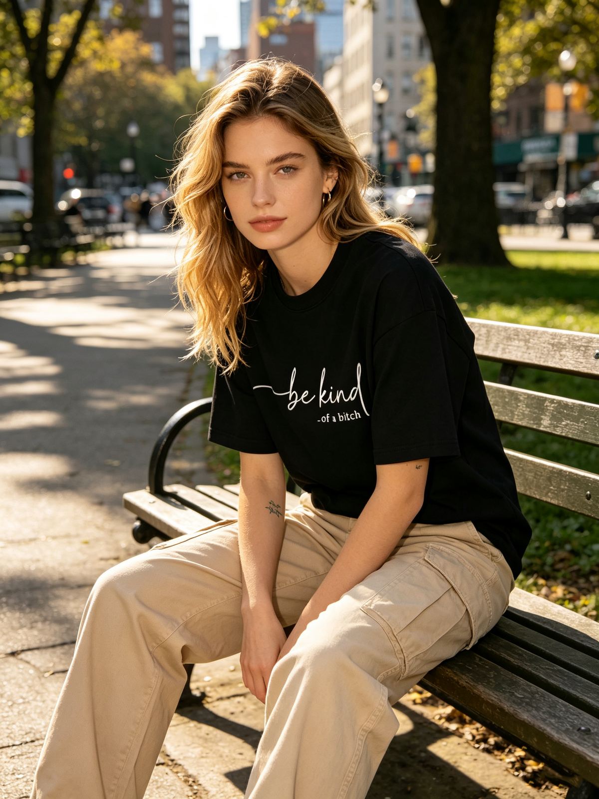 Women's Loose-Fit Pure Cotton T-Shirt with Fun Text Print – Casual Crew Neck Top Featuring Humorous Handwritten Lettering