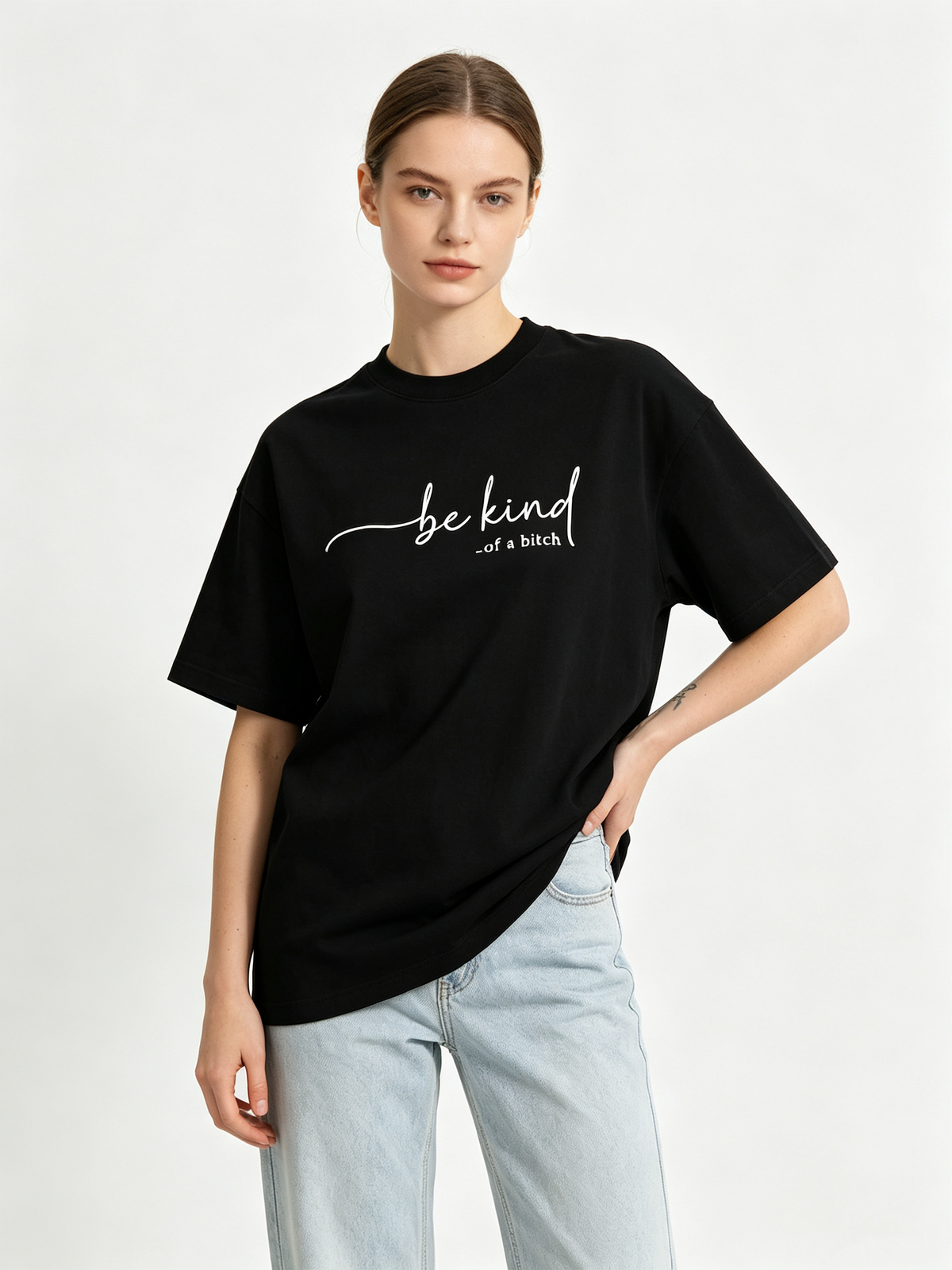 Women's Loose-Fit Pure Cotton T-Shirt with Fun Text Print – Casual Crew Neck Top Featuring Humorous Handwritten Lettering