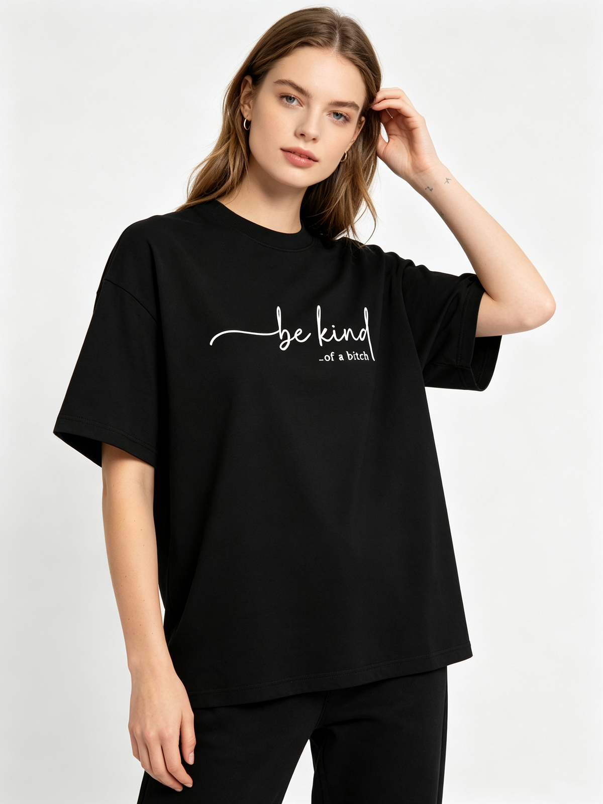 Women's Loose-Fit Pure Cotton T-Shirt with Fun Text Print – Casual Crew Neck Top Featuring Humorous Handwritten Lettering