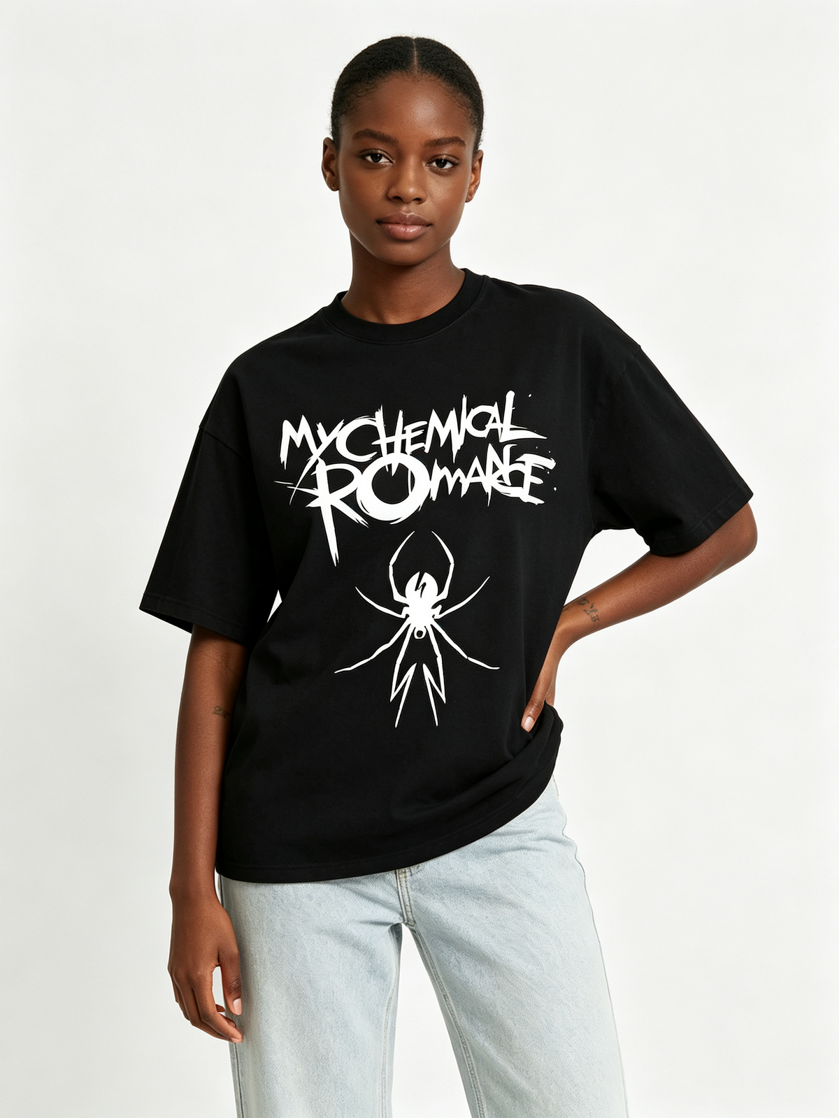 Women's Washed Cotton Short-Sleeve T-Shirt – Punk-Rock Spider Print, Edgy & Cool Crew-Neck Top