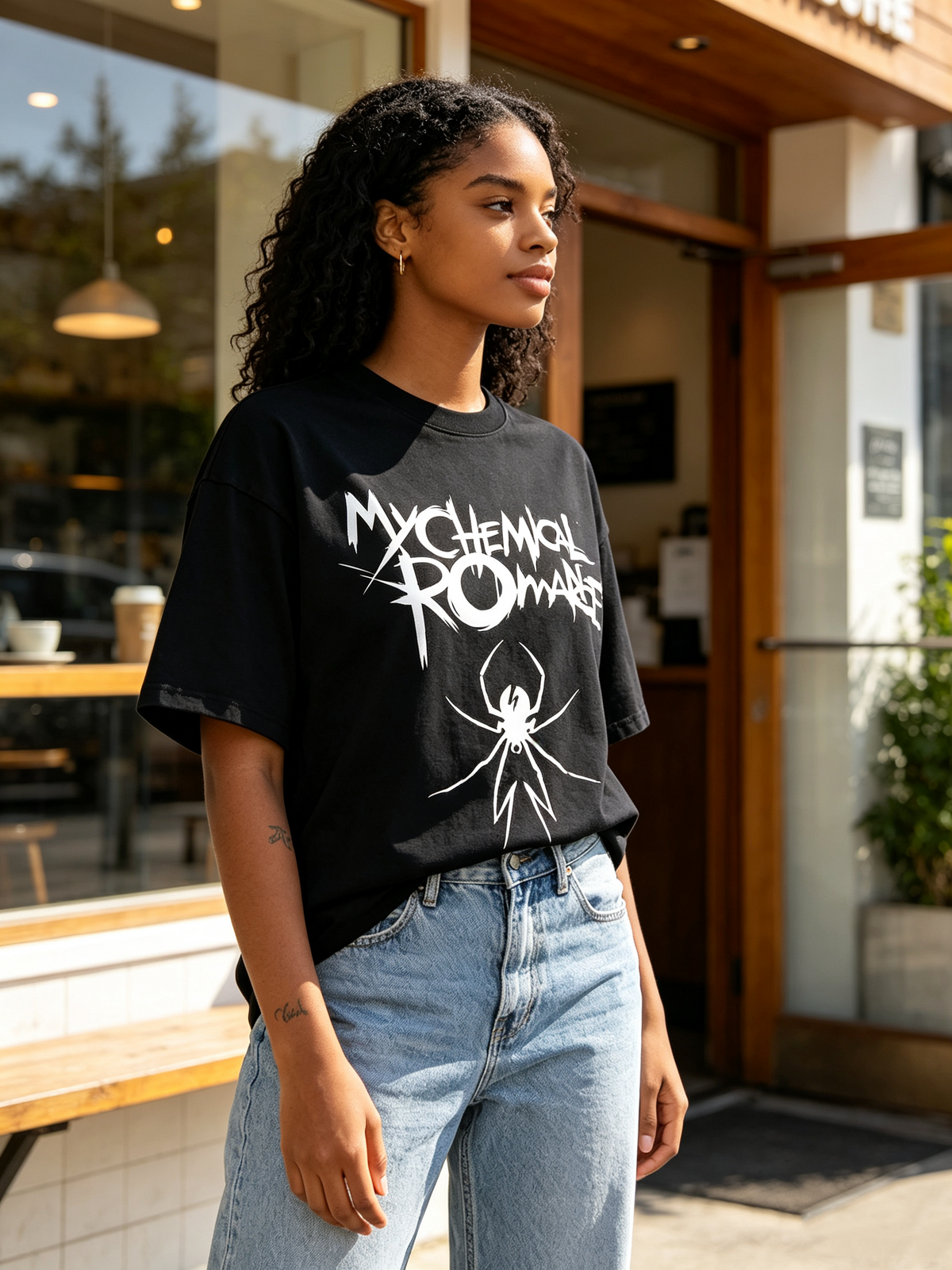 Women's Washed Cotton Short-Sleeve T-Shirt – Punk-Rock Spider Print, Edgy & Cool Crew-Neck Top