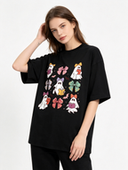 Women's Short-Sleeve Cotton T-Shirt – Fun Halloween Ghost & Bow Print – Vintage Distressed Style