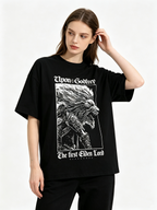 Retro Dark-Style Gaming Character T-Shirt: 100% Cotton, Drop-Shoulder, Distressed Punk-Style Casual Short-Sleeve Top for Gamers