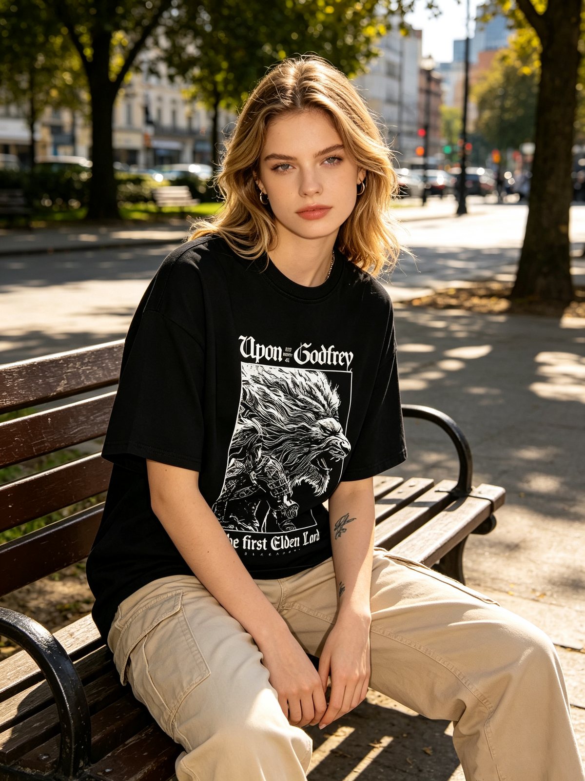 Retro Dark-Style Gaming Character T-Shirt: 100% Cotton, Drop-Shoulder, Distressed Punk-Style Casual Short-Sleeve Top for Gamers