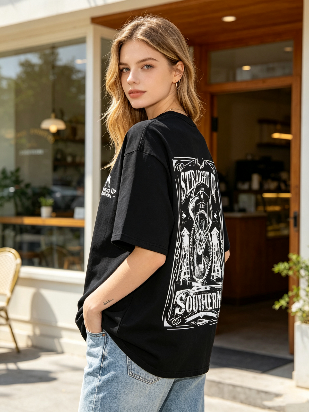 American Country Hunting-Themed Double-Sided Print T-Shirt – Heavyweight Pure Cotton Crew Neck – Vintage Outdoor Casual Short-Sleeve Tee (Unisex)