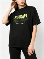 Women's Loose Casual Short-Sleeve Cotton T-Shirt with Retro Bubble-Letter Motivational Print (Fluorescent Green)