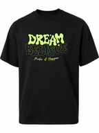 Women's Loose Casual Short-Sleeve Cotton T-Shirt with Retro Bubble-Letter Motivational Print (Fluorescent Green)