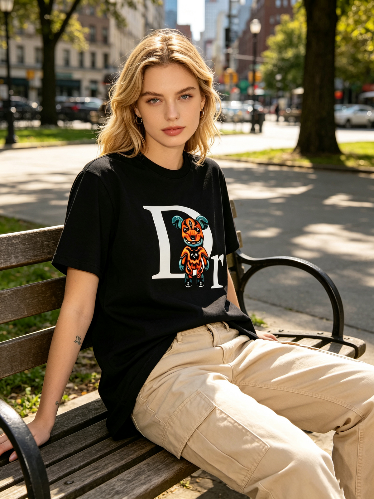 Trendy Monster Letter-Print Pure Cotton Short-Sleeve T-Shirt – Street-Style Hip-Hop Casual Top for Women