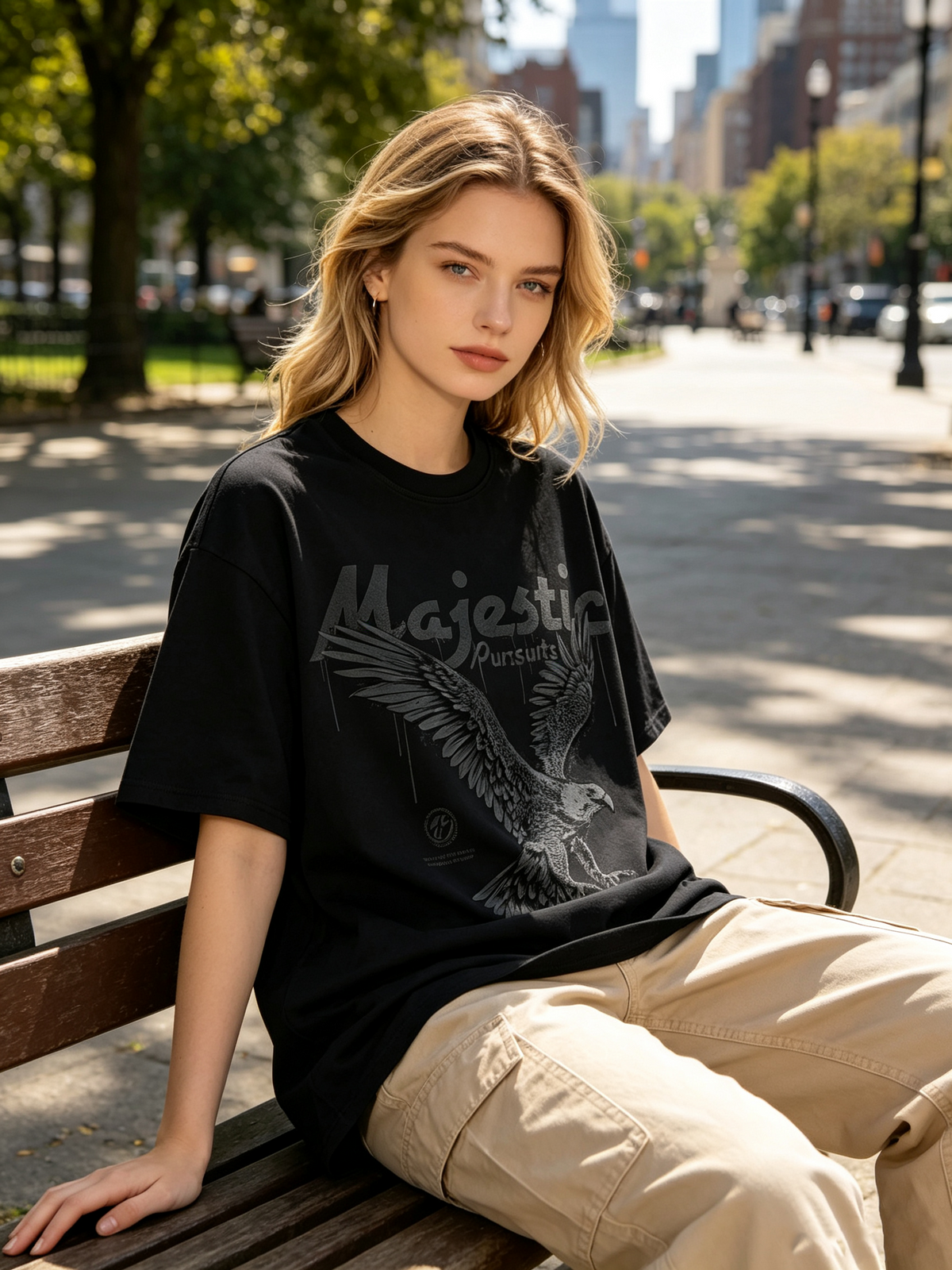 "Majestic" Eagle Print Cotton Short-Sleeve T-Shirt – Unisex Oversized High-Street Retro Style