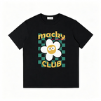 Macky Club Women's Pure Cotton Short-Sleeve T-Shirt – Fun Floral Checkerboard & Cartoon Print, Loose Casual Fit