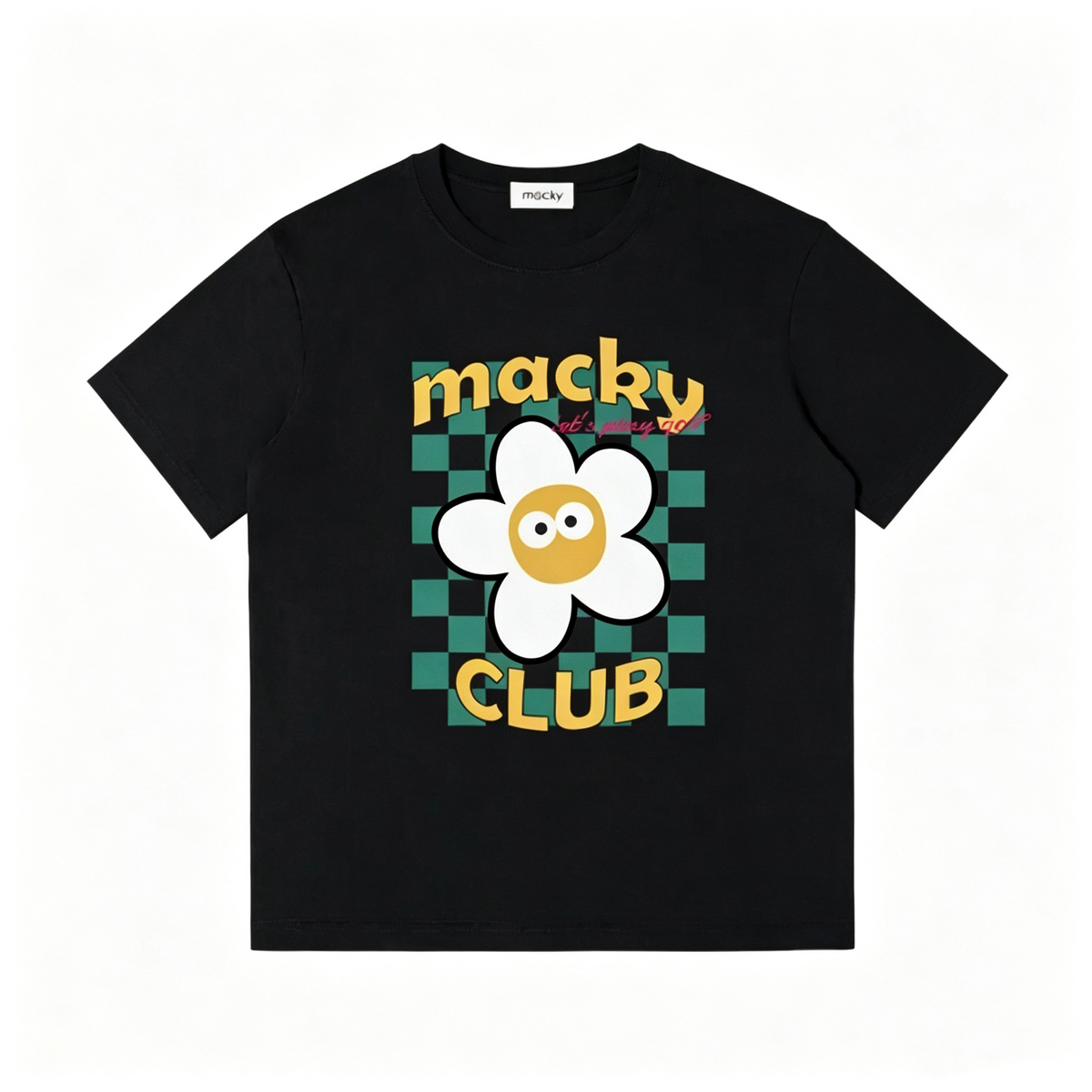 Macky Club Women's Pure Cotton Short-Sleeve T-Shirt – Fun Floral Checkerboard & Cartoon Print, Loose Casual Fit