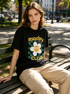Macky Club Women's Pure Cotton Short-Sleeve T-Shirt – Fun Floral Checkerboard & Cartoon Print, Loose Casual Fit