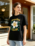 Macky Club Women's Pure Cotton Short-Sleeve T-Shirt – Fun Floral Checkerboard & Cartoon Print, Loose Casual Fit