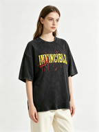 INVINCIBLE Women's Loose-Fit Short-Sleeve T-Shirt – Vintage Washed & Distressed with Edgy Street-Style Graphic Print