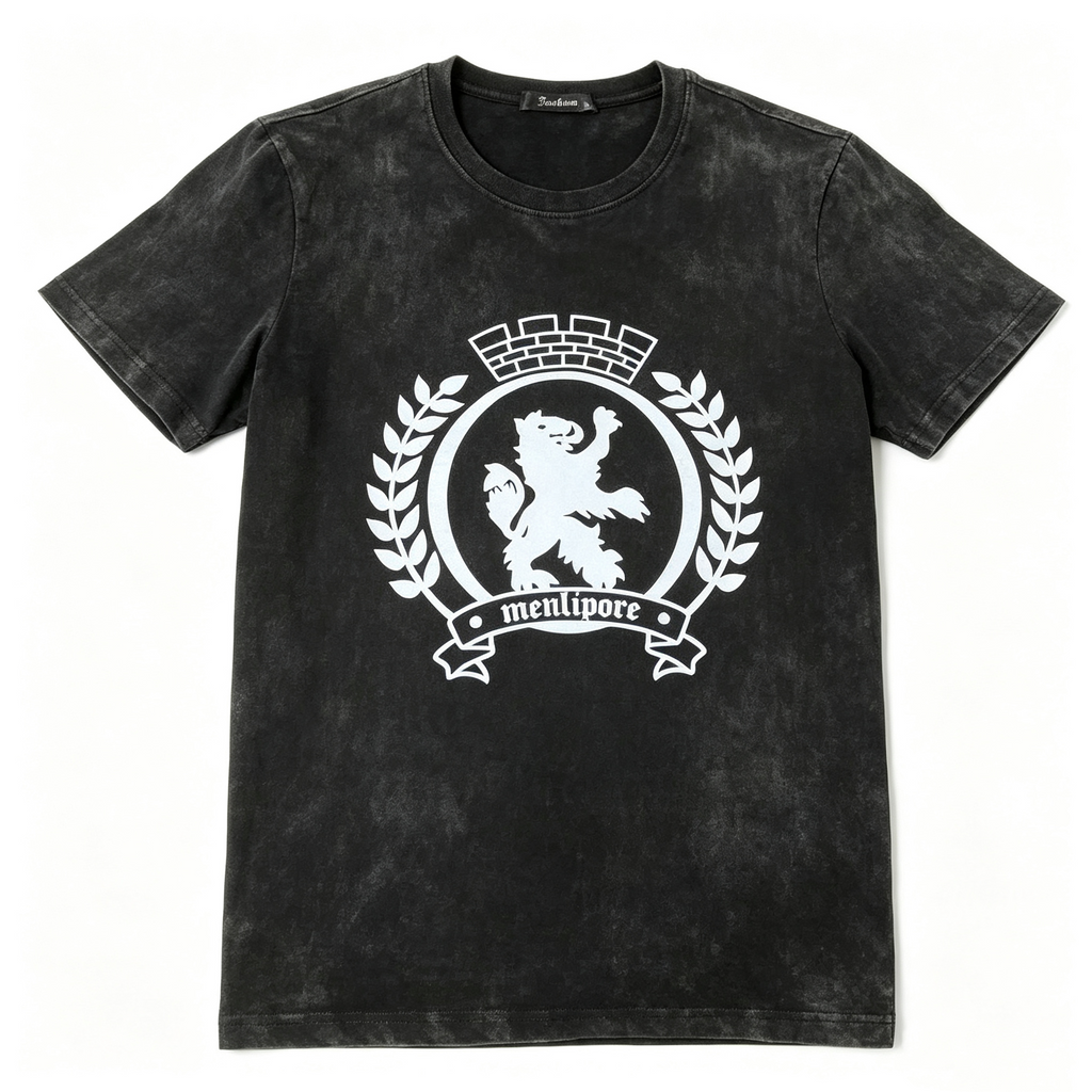 Women's American-style vintage-wash short-sleeve T-shirt; loose, oversized fit featuring a graphic print of a lion, crown, and wheat-ear emblem.