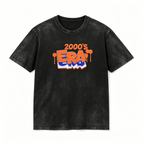 Women's American-style stone-washed distressed short-sleeve T-shirt featuring a Y2K retro streetwear aesthetic and 3D-effect lettering.
