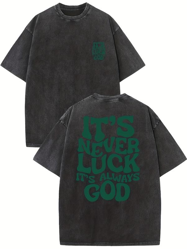 Couples Vintage Washed Print T Shirt Green Text Graphic Crew Neck Short Sleeve Oversized Relaxed Fit Straight Hem Casual Top