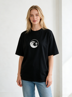 "Living Water" Cross and Ocean Wave Double-Sided Print T-Shirt – 100% Cotton, Distressed Washed Finish, Loose-Fit Short-Sleeve Tee with Religious/Faith Theme