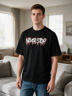 "NEVER STOP" Graffiti Letter Print Short-Sleeve T-Shirt – Heavyweight Pure Cotton, Oversized, American Retro Hip-Hop Streetwear Style