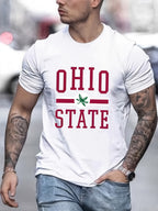 Men's casual 100 Cotton breathable T-shirt 180g pure cotton with classic letter pattern printed cotton top T-shirt breathable and sweat absorbing fabric suitable for all seasons short sleeved printed T-shirt suitable for all seasons