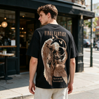 Men's Pure Cotton Vintage-Style Final Fantasy VII Graphic T-Shirt – Oversized, Drop-Shoulder, Short-Sleeve with Large Double-Sided Sephiroth Print