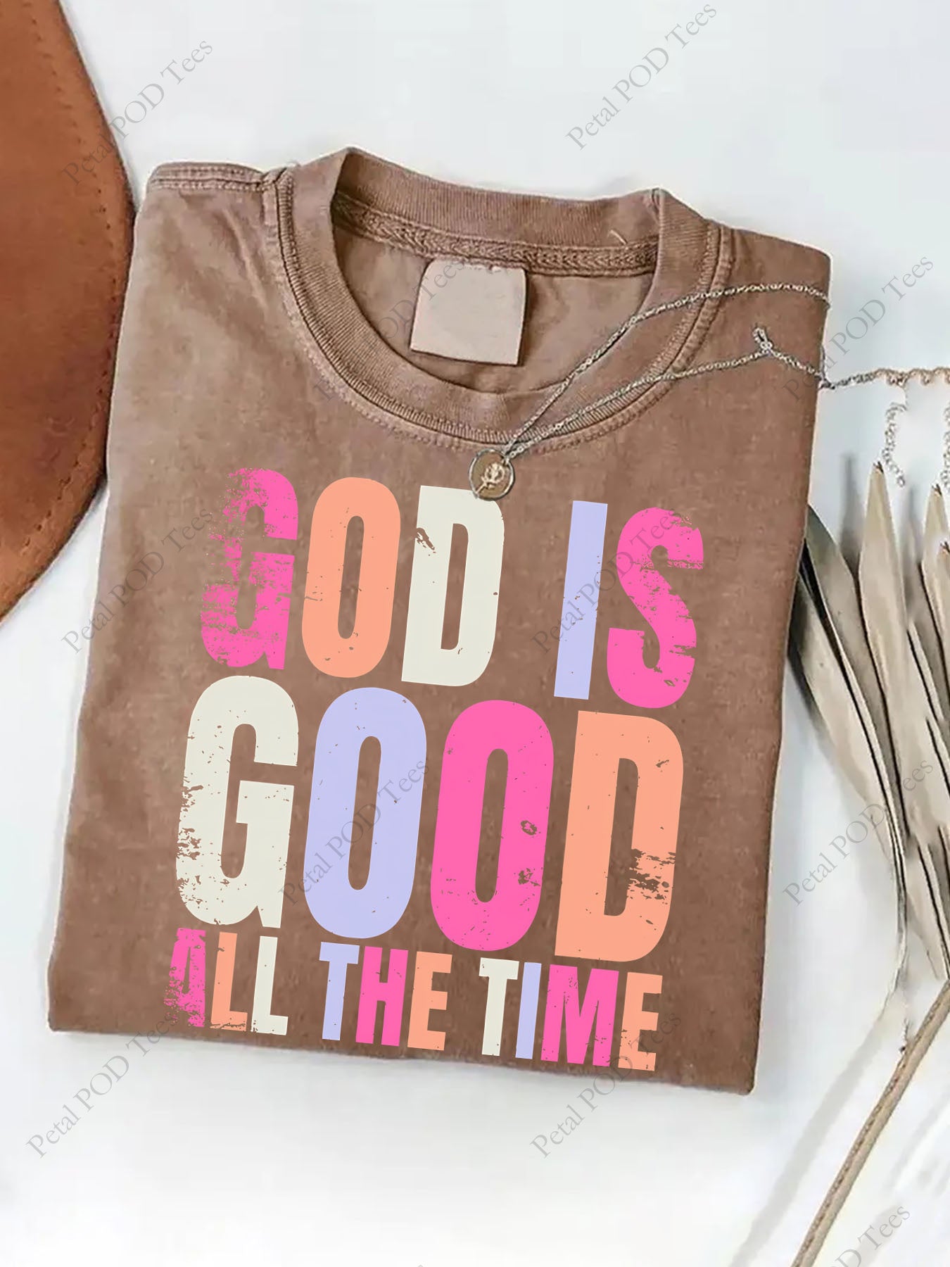 Men's & Women's Vintage Batik Cotton T-Shirt - God's Beautiful Life Print Round Neck Casual Tee, All-Season Comfortable Washed Cotton Top, Machine Washable Religious Apparel for s