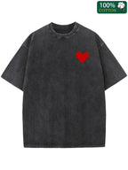 & Heavyweight 230g Thickened Cotton T-Shirt - Vintage Washed Wax-Dyed Round Neck Tee with A-Z Letter Print (Compatible for Matching, Casual Streetwear) - Unisex All-Season Wear 230gsm