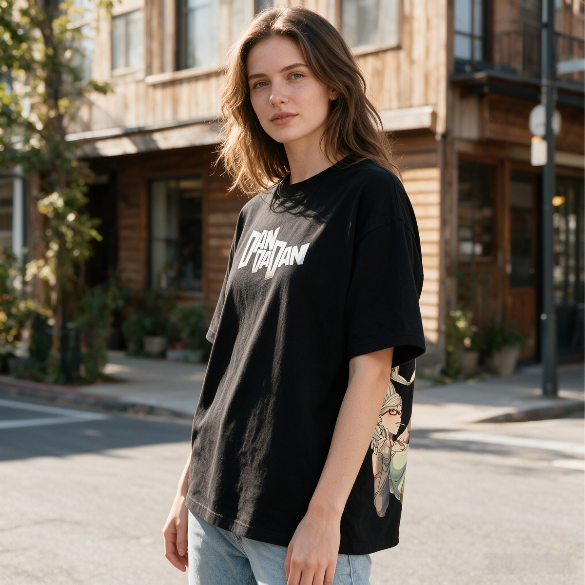Pure Cotton Reversible *Dandadan* Anime Short-Sleeve T-Shirt – Oversized, Loose-Fit Women's Streetwear Top