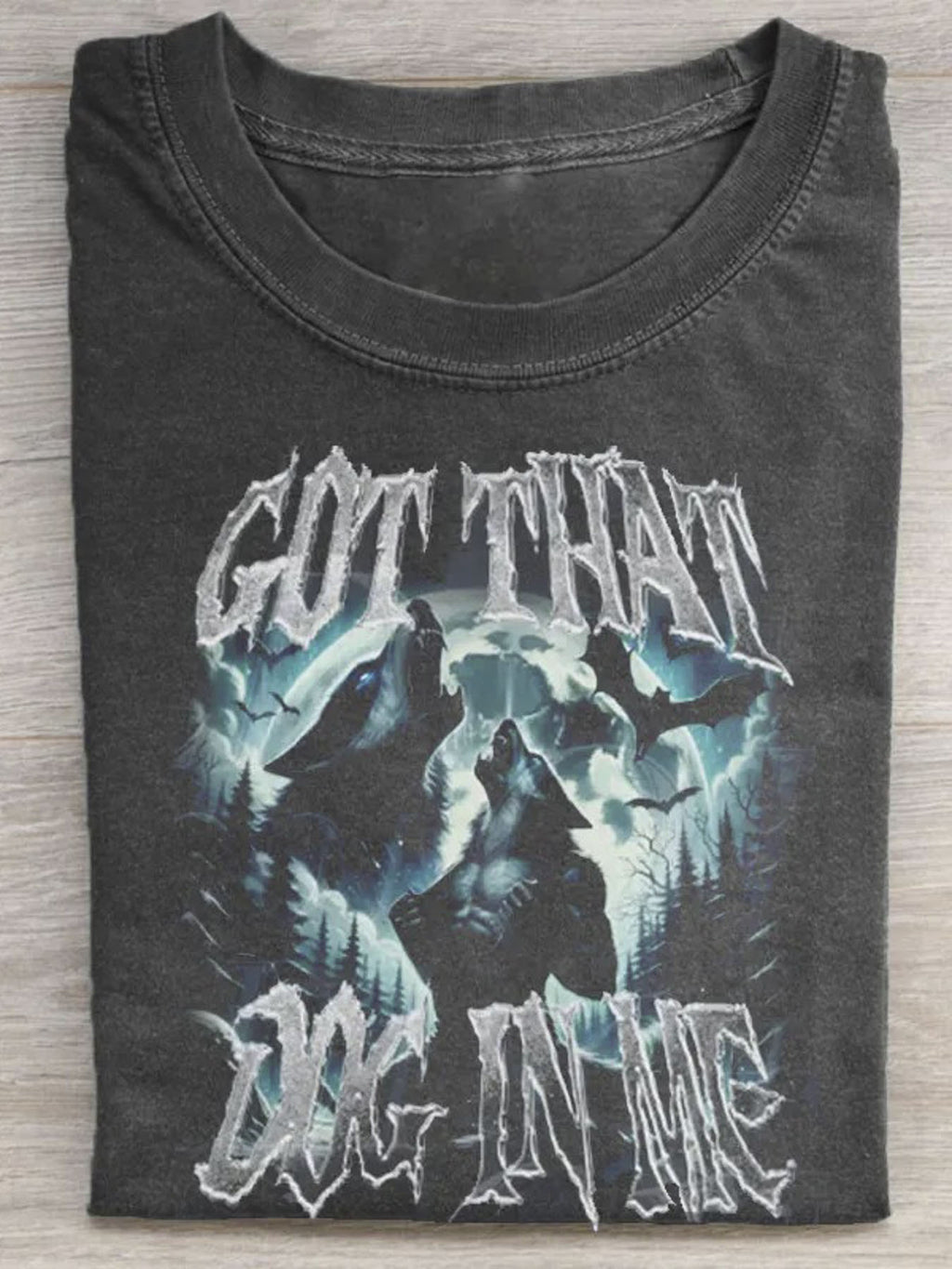 1pc Men'S Heavyweight 230gsm Vintage Washed T-Shirt - Gothic "Got That Dog In Me" Graphic Print, & Retro Streetwear Tee, Round Neck Casual Summer Shirt for Men, All-Season Fit Statement Top