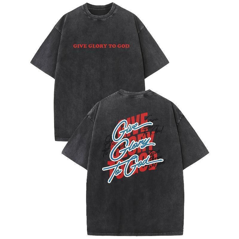 Give Glory To God Vintage Washed High Quality Cotton Patterned T-Shirt Men's T-Shirt Old Summer Clothing vintage graphic tees clothing Fabric Menswear