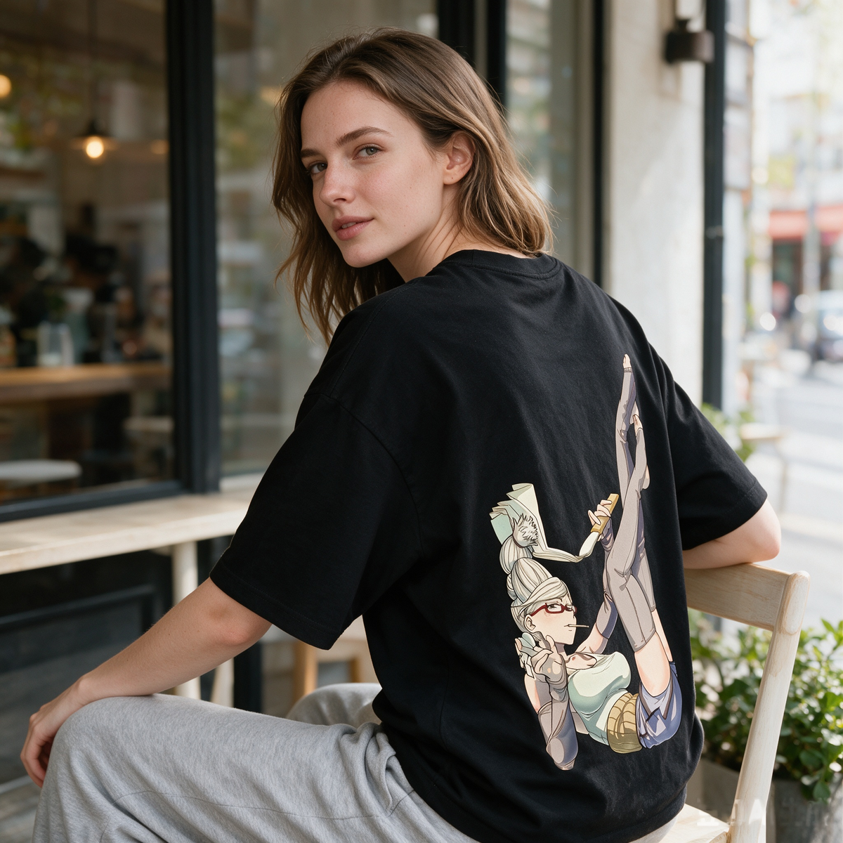 Pure Cotton Reversible *Dandadan* Anime Short-Sleeve T-Shirt – Oversized, Loose-Fit Women's Streetwear Top