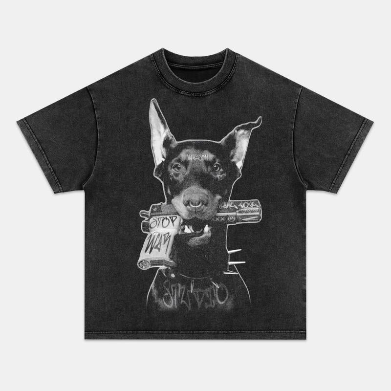 Doberman Retro Style Washed Crew Neck T-Shirt,Unisex Fashion Graphic Tee,Streetwear Clothing,Trendy Outfit,Best Gift For Street Style Lover FO100910