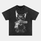 Doberman Retro Style Washed Crew Neck T-Shirt,Unisex Fashion Graphic Tee,Streetwear Clothing,Trendy Outfit,Best Gift For Street Style Lover FO100910
