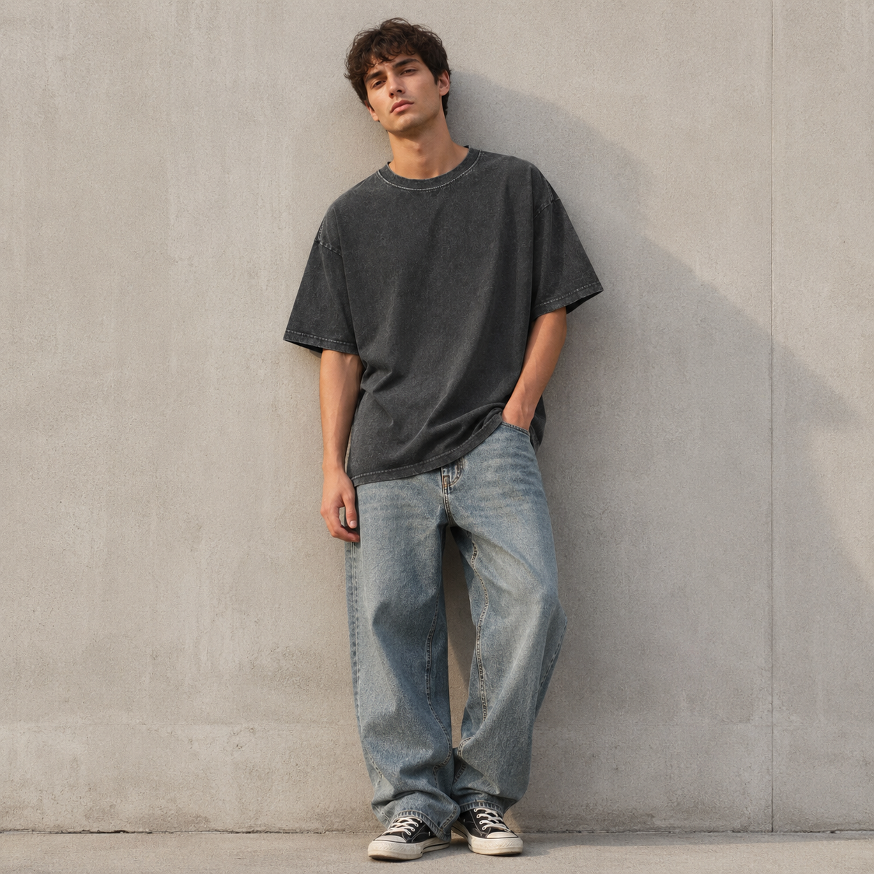 Premium Heavyweight Vintage-Wash T-Shirt | Minimalist Street-Style Loose-Fit Short-Sleeve T-Shirt