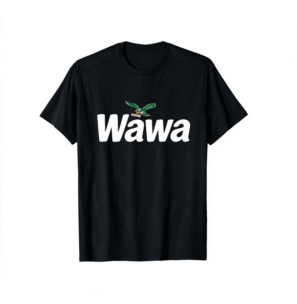 Wawa Flying Eagle Print T-Shirt – 100% Cotton Black Short-Sleeve Tee (American Fan Culture Style)