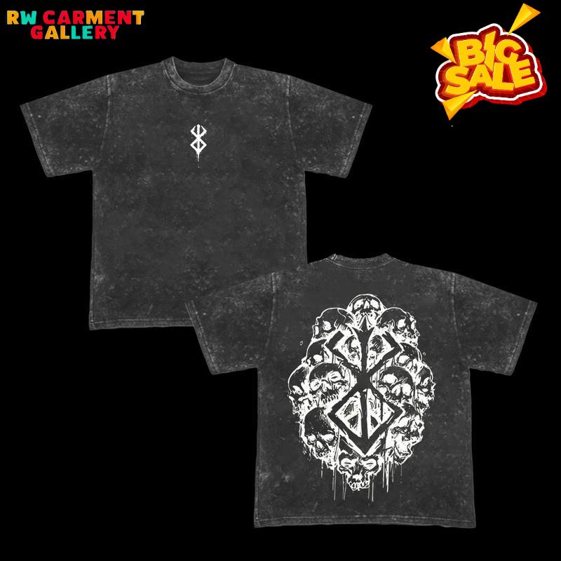 Retro Heavy Limited Guts Skull Berserk Anime Double Printed Vintage Oversized Washed Tee Unisex Oversize Anime Manga Washed Heavyweight Cotton T-shirt, Gift For Anime Fan, Anime Lover TikTokShopBlackFriday