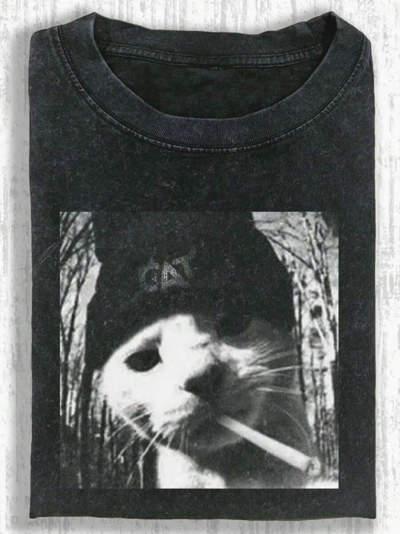 Men'S Vintage Washed 230gsm Heavyweight T-Shirt with Smoking Cat Graphic - Oversized Streetwear Tee, Soft Round Neck Short Sleeve, & Retro Design for Casual Outfits, Parties & Festivals - All-Season Comfort, Ideal Gift for Men & Teens (Durable & Bre