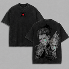 Vintage-Wash Short-Sleeve T-Shirt | *Hunter x Hunter* Hisoka Double-Sided Dark Split-Portrait Oversized High-Street Unisex Tee